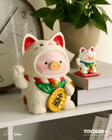 LuLu the Piggy - 18cm Wood-Carving Maneki Lu (Calico Cat) 8