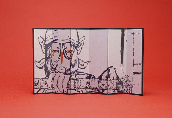 Mononoke Mini Folding Screen Ink Painting Medicine Seller