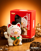 LuLu the Piggy - 18cm Wood-Carving Maneki Lu (Calico Cat) 5