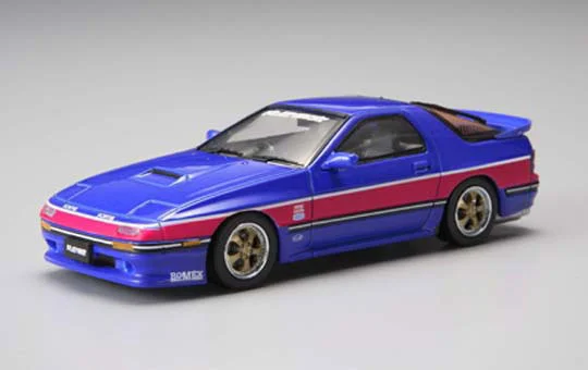Aoshima DIECAST MODEL CAR: 1/43 RX-7 FC3S RE-AMEMIYA SPEC ['85] (PINK/BLUE) - Scale Kits