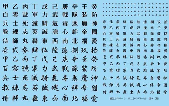 Aoshima Non Scale SAMURAI WATER-SLIDE DECAL KANJI (BLACK) - Kit Accessories