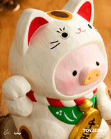 LuLu the Piggy - 18cm Wood-Carving Maneki Lu (Calico Cat) 3
