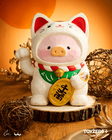 LuLu the Piggy - 18cm Wood-Carving Maneki Lu (Calico Cat) 1