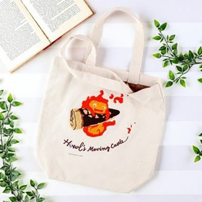 Embroidery Canvas Tote Bag - Calcifer in a Hurry