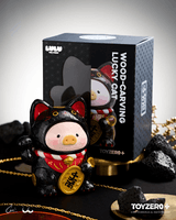 LuLu the Piggy - 18cm Wood-Carving Maneki Lu (Black Cat) 5