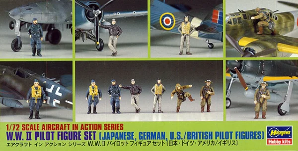 Hasegawa [X72-8] 1:72 W.W.II PILOT FIGURE SET (JAPANESE, GERMAN, U.S./BRITISH PILOT FIGURES) - Scale Kits