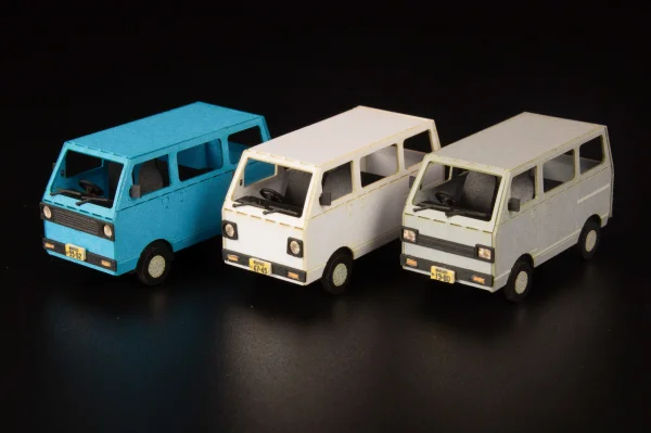 1/80 Scale Paper kit Town Corner Accessory Series kei van(white/blue/silver)